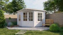 Blokhut Emma 300 x 300 x 250 cm Wanddikte 40mm - 5 hoekig tuinhuis met piramidedak