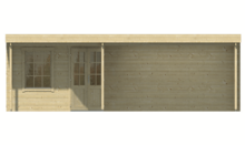 Blokhut Annette 300 + 400 x 400 cm onbehandeld Vuren Wanddikte 40 mm - met Overkapping