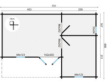 Blokhut Ollie 731 x 498 x 283 cm Wanddikte 70 mm - Prefab Woning Tuinhuis