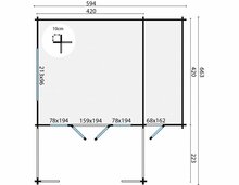 Blokhut Manchester 594 x 440 x 263 cm + Luifel 223 cm Wanddikte 58 mm - Tuinhuis