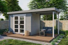 Blokhut Middelmodern 300 x 200 x 230 cm met zijluifel 200 cm - Tuinhuis