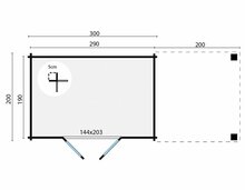 Blokhut Middelmodern 300 x 200 x 230 cm met zijluifel 200 cm - Tuinhuis