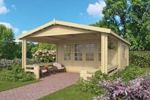 Blokhut Leeds 440 x 440 + Voorluifel 290 cm - Tuinhuis
