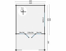 Blokhut Leeds 440 x 440 + Voorluifel 290 cm - Tuinhuis