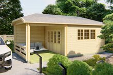Blokhut Torkel met Overkapping 700 x 420 cm - Tuinhuis met Wolfskap dak