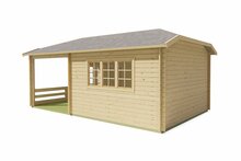 Blokhut Torkel met Overkapping 700 x 420 cm - Tuinhuis met Wolfskap dak