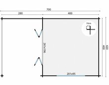 Blokhut Torkel met Overkapping 700 x 420 cm - Tuinhuis met Wolfskap dak