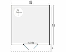Blokhut Torrent 400 x 400 x 236 cm + Luifel 70 cm - Tuinhuis