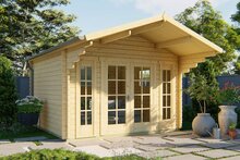 Blokhut S&ouml;ren 380x380 cm + luifel 150 cm - Tuinhuis