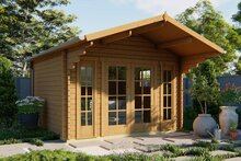 Blokhut S&ouml;ren 380x380 cm + luifel 150 cm - Tuinhuis