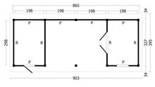 Overkapping Zadeldak Hamar L , Type 12  - 903 x 395 x 348 cm - Zwarte wanden