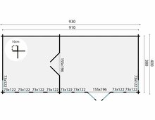 Plattegrond Blokhut Big Lauren 930 x 400 x 351 cm Wanddikte 70 mm - Tuinhuis