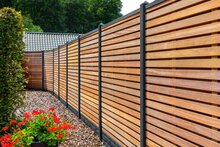 Tuinscherm hardhout kunstmatig gedroogd 40-planks (36 + 4) Prinsenbeek 180 x 180 cm (Bangkirai)