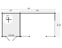 Blokhut Kukka 700 x 350 x 279 cm - Kapschuur Tuinhuis met overkapping