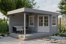 Blokhut Stig 500 x 300 x 224 cm - Tuinhuis Stig met overkapping 