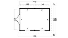 Overkapping Hamar L type 4 Douglas 475 x 395 cm - Zwarte wanden