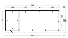 Overkapping Oslo L type 10 Douglas 895 x 371 cm - Zwarte wanden incl. EPDM