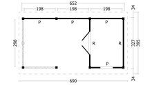 Overkapping Hamar L type 7 Douglas 690 x 395 cm - Zwarte wanden