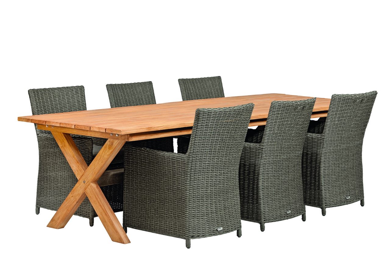 Hardhouten tuintafel teak 250 x 100 x 78 cm met kruispoten