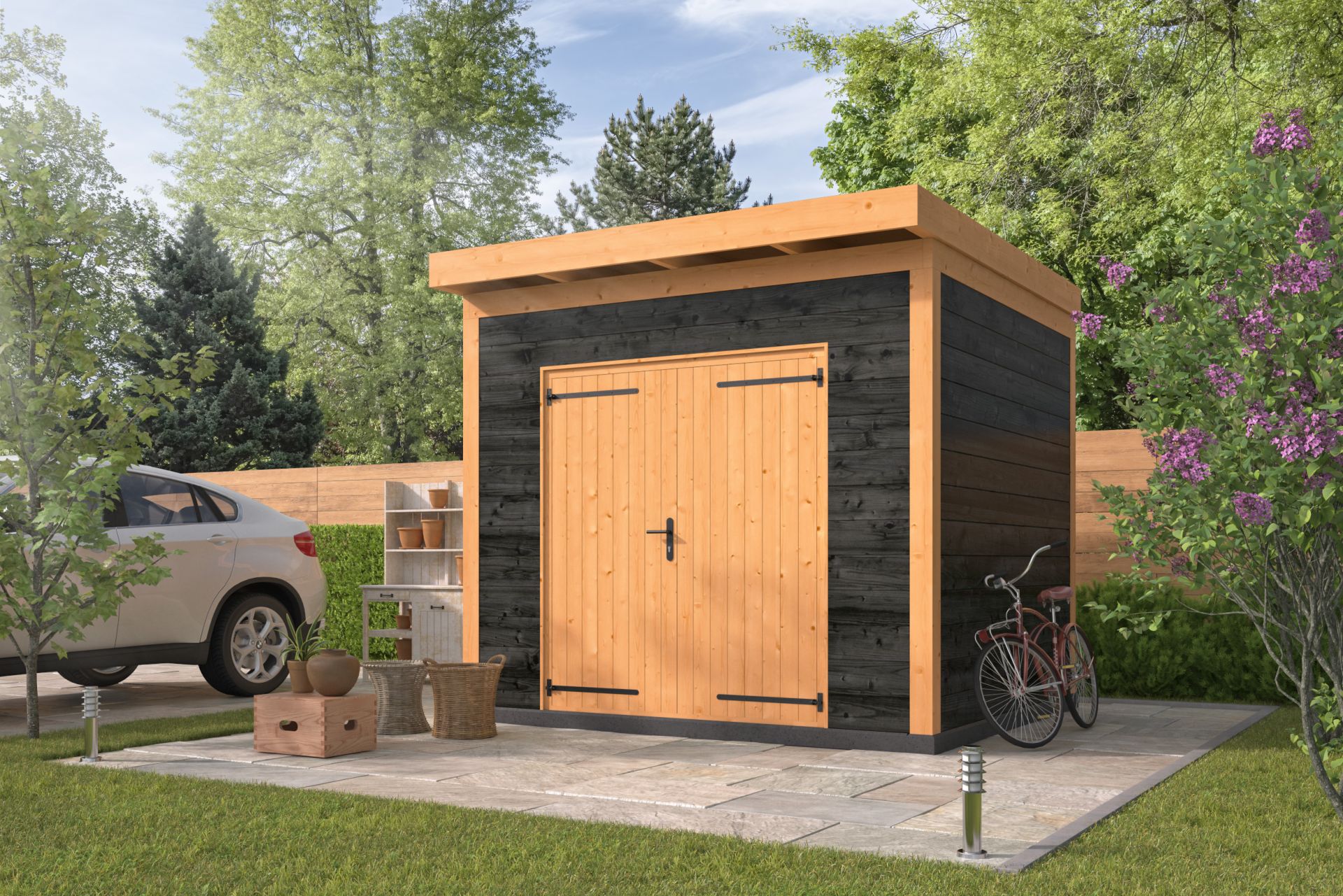 Tuinberging Almelo Douglas 300 x 300 cm – Zwart geïmpregneerde wanden