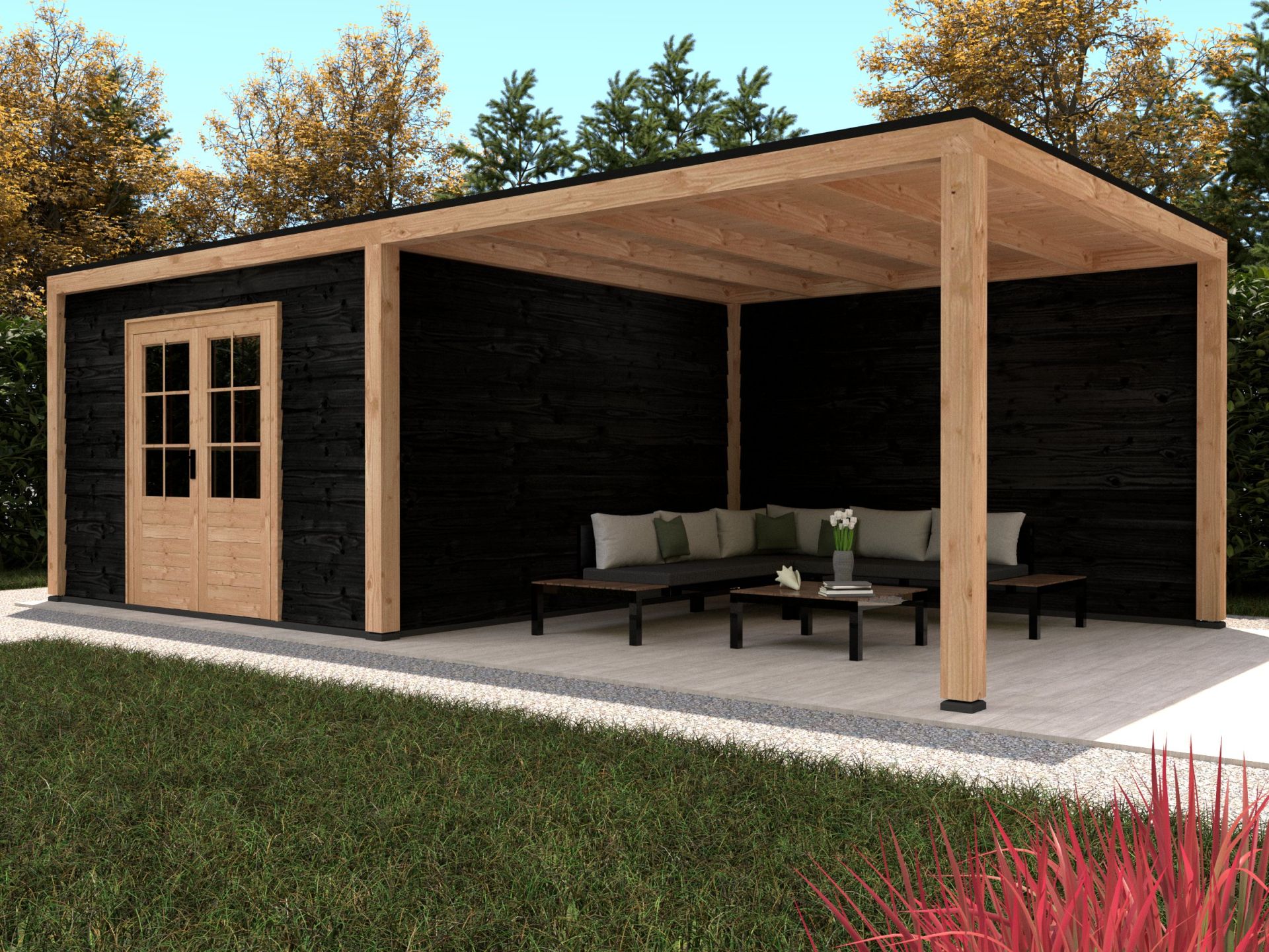 Overkapping Stavanger XL, type 3 - 738 x 372 cm - Zwart gespoten Douglas