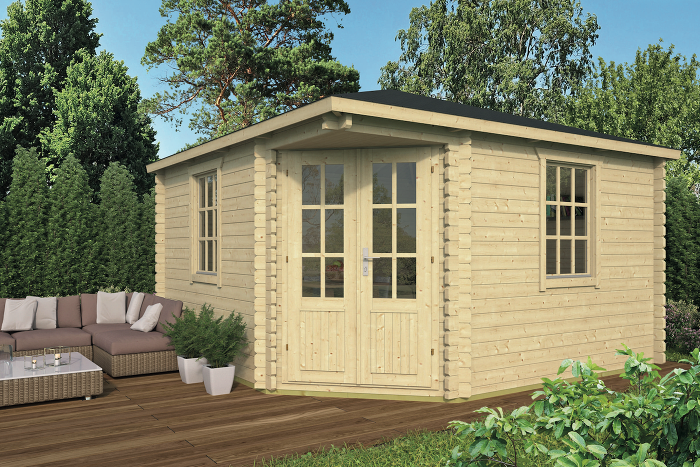 Blokhut Lotte 400 x 400 cm Hoekblokhut - Tuinhuis