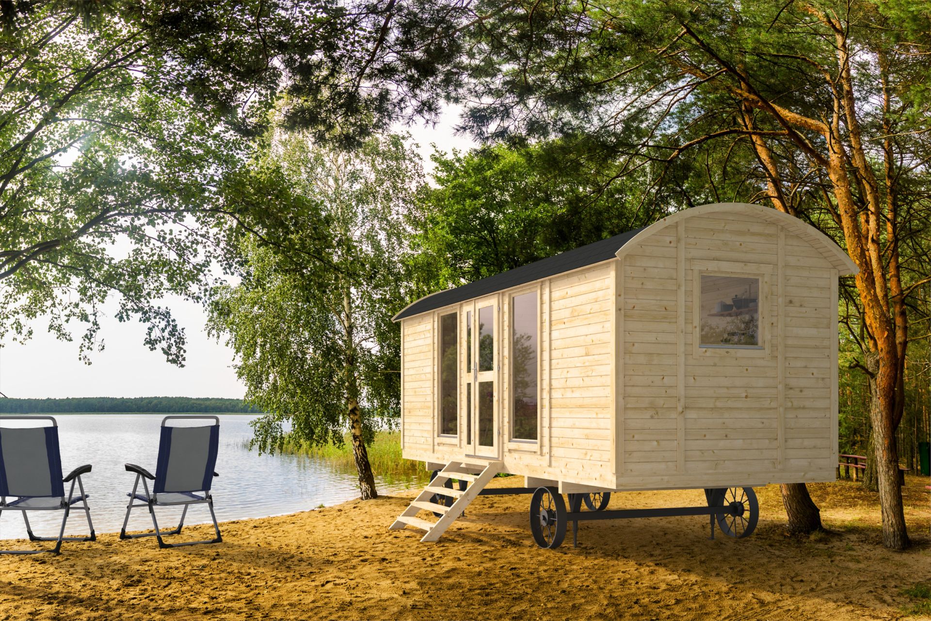 Pipowagen 600 x 240 cm met veranda - Zigeunerwagen Barby 