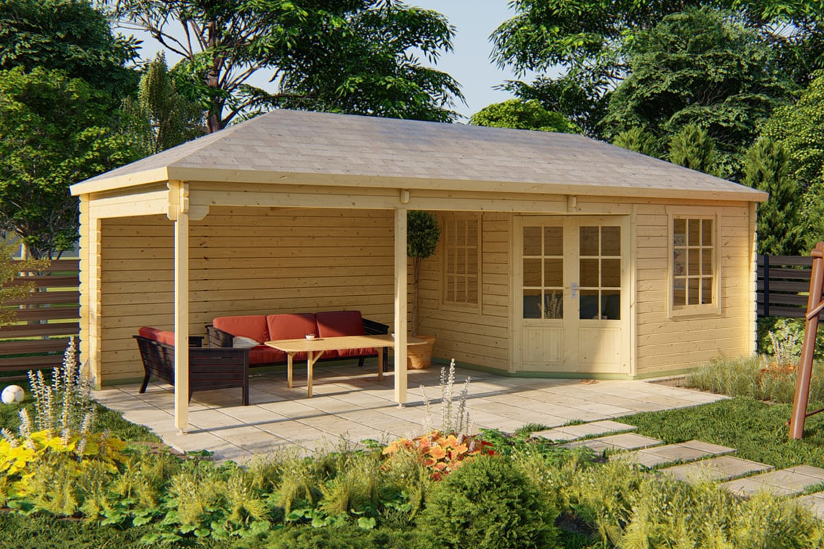 Blokhut Paiva 350x350 cm + luifel 450 cm - Tuinhuis