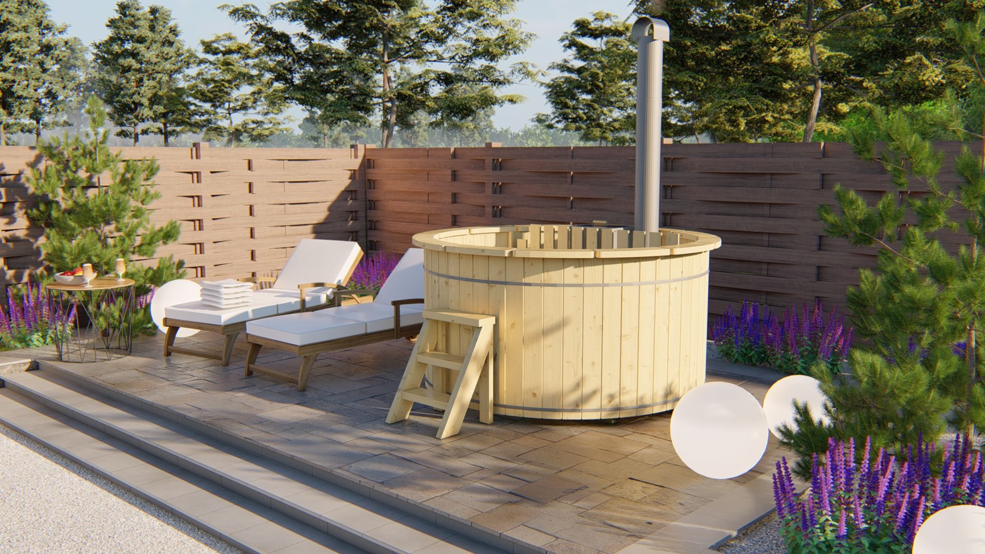Hottub / Spa vurenhout ø200xH105cm met interne aluminium kachel