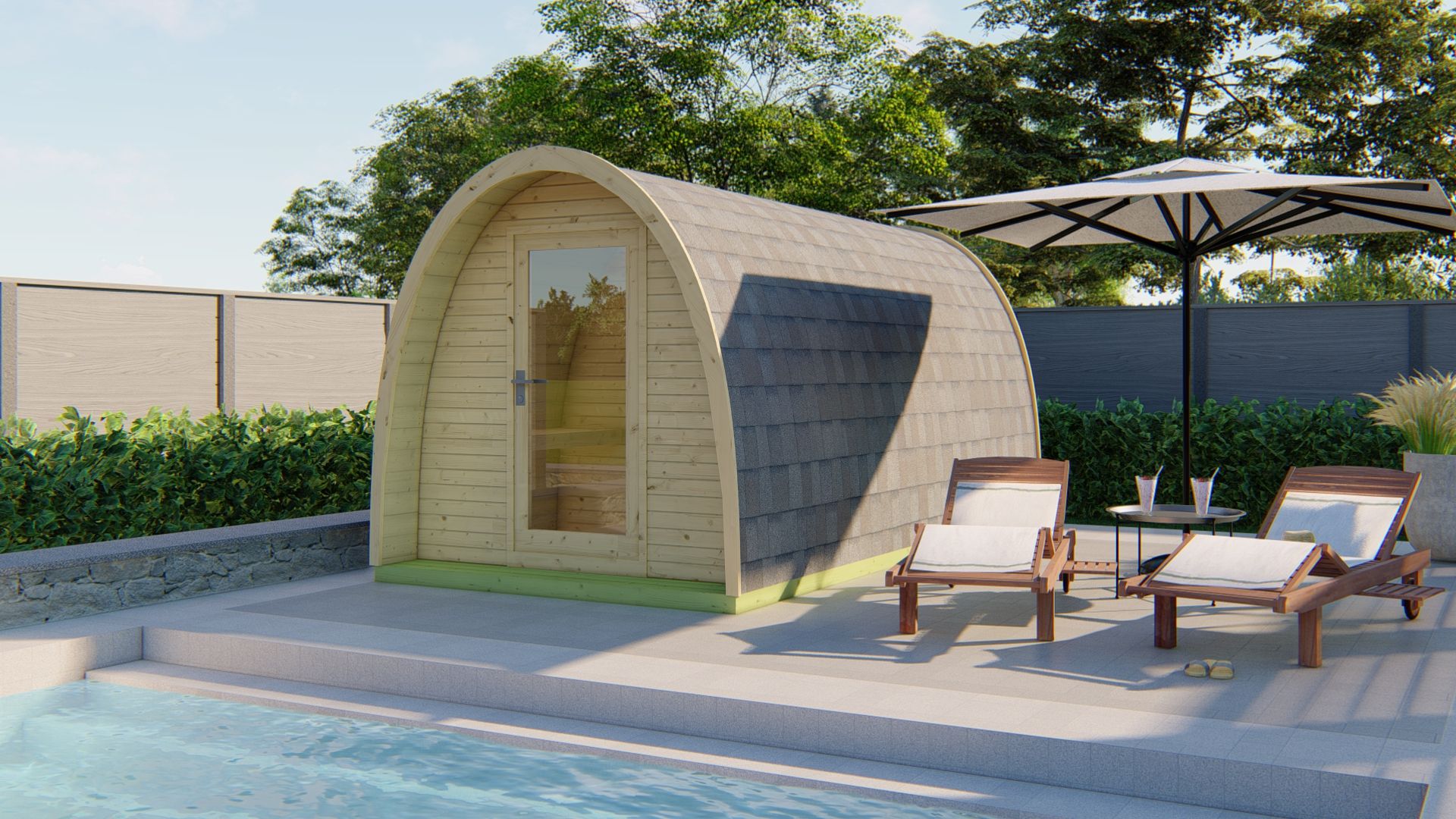 Sauna POD Tolva Ø230 x 480 cm - vurenhout 38mm