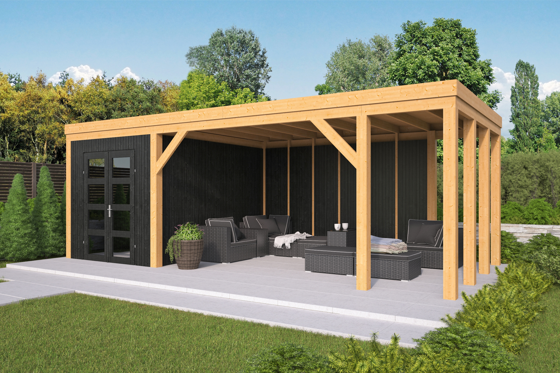 Overkapping Vriezenveen Douglas 750 x 355 cm - Zwart gespoten  