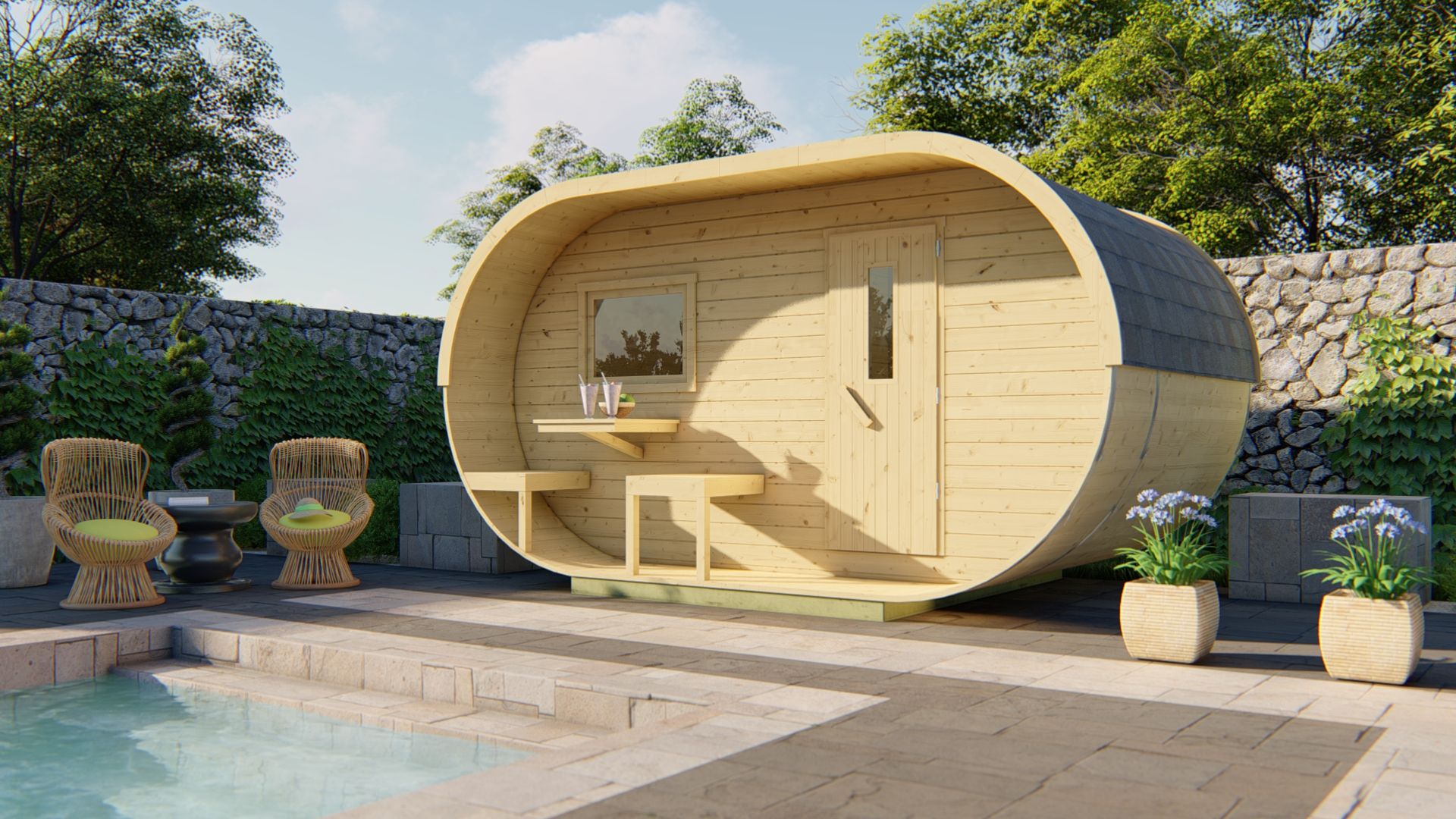 Sauna Oval 42mm - onbehandeld vuren 