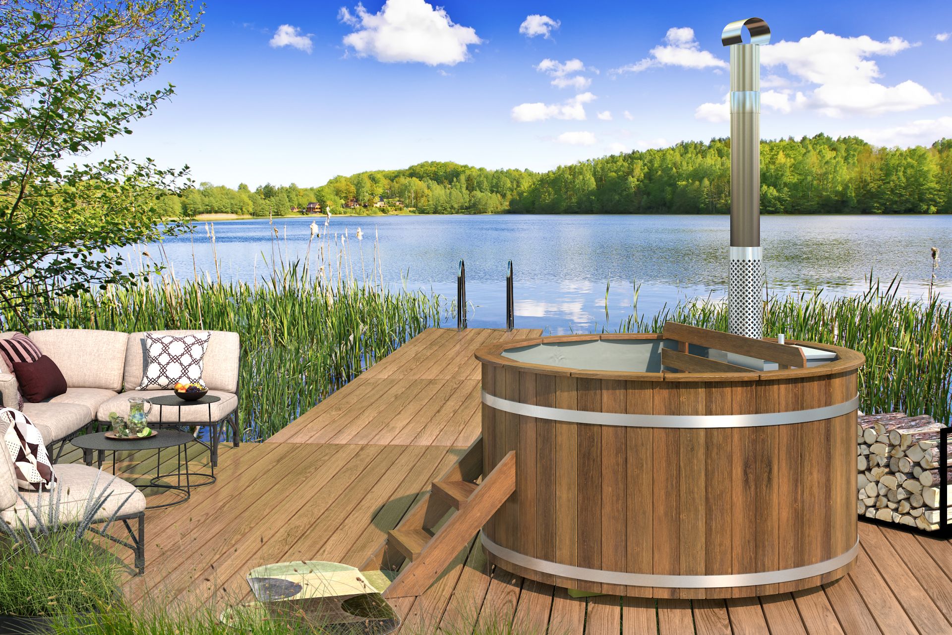 Hottub met interne RVS kachel Ø180 cm thermowood