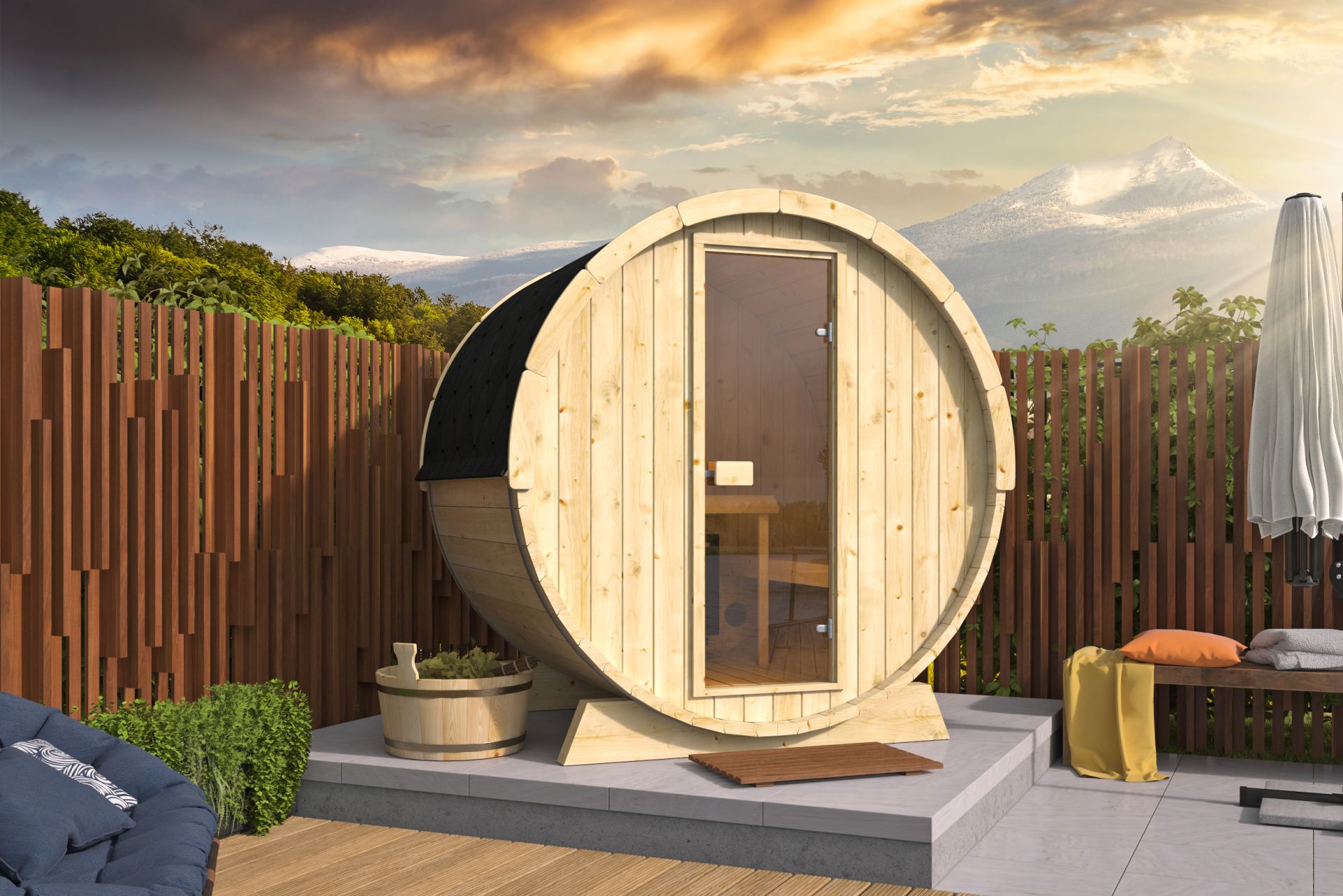 Barelsauna vurenhout Ø205x160 cm - saunabarrel 