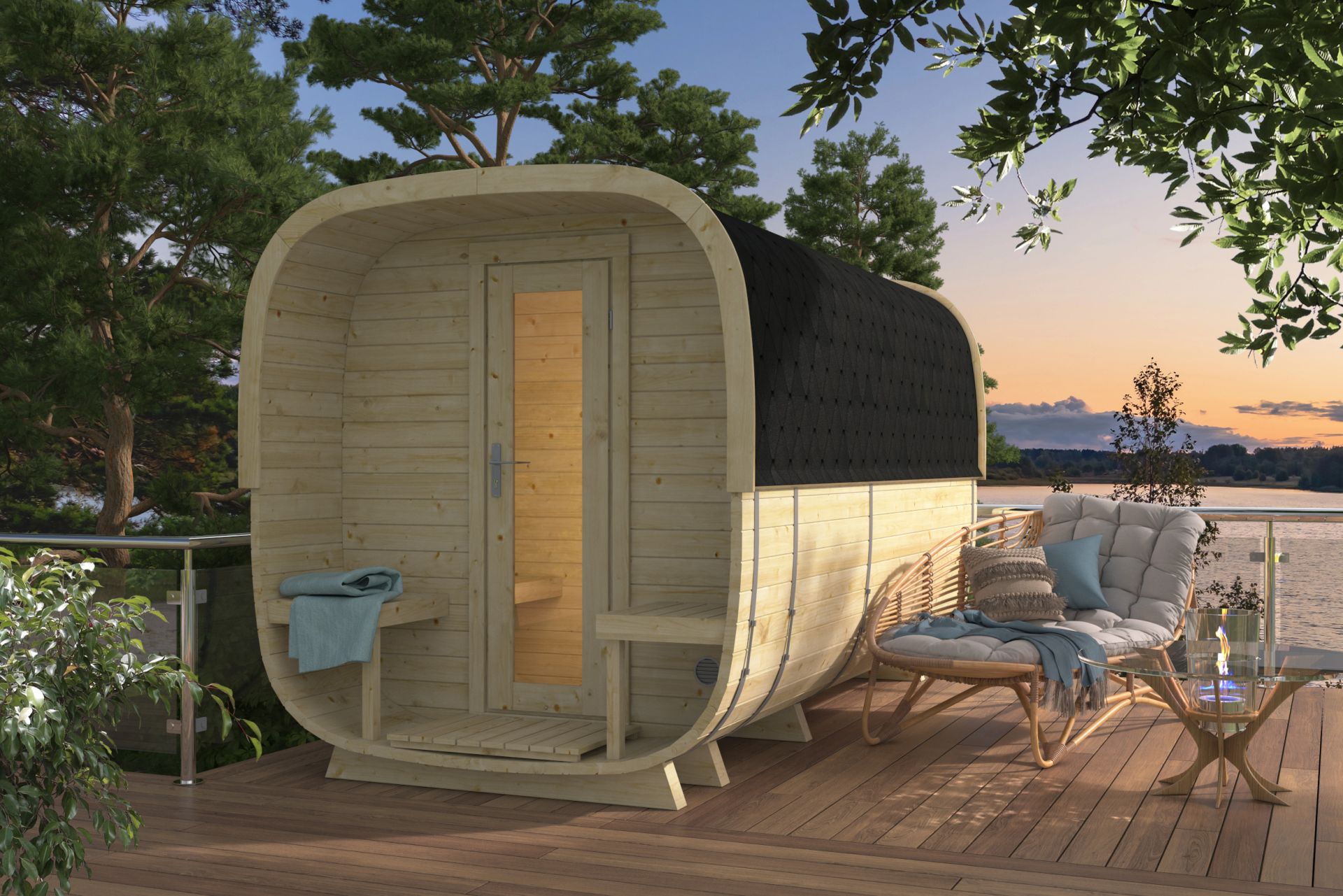 Sauna cube Rovaniemi Ø219 x 390 cm - vurenhout 38mm 