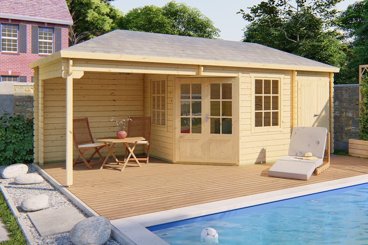 Blokhut Olson met overkapping 705 x 300 x 292 cm - Tuinhuis