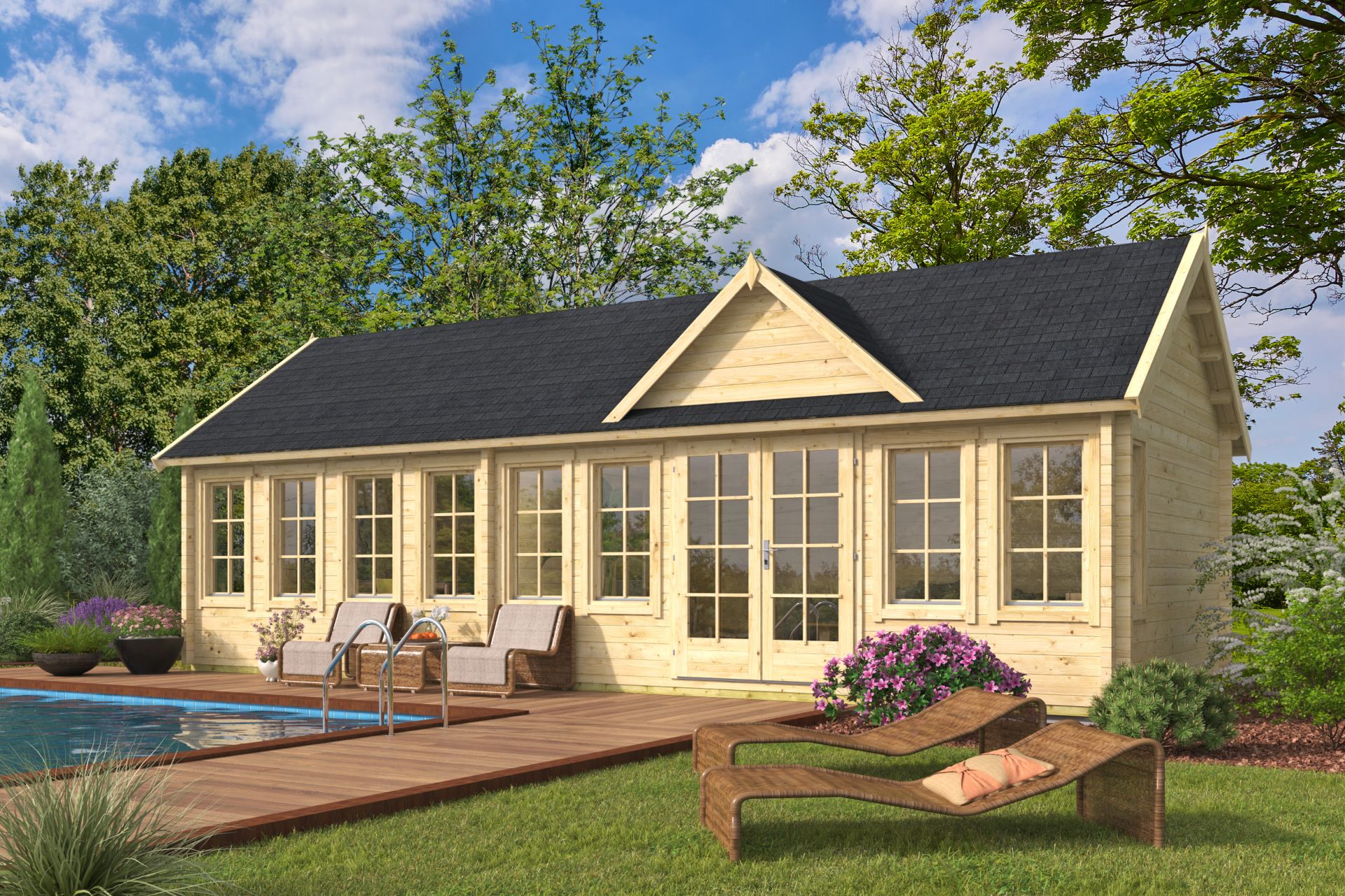 Blokhut Big Lauren 930 x 400 x 351 cm Wanddikte 70 mm - Tuinhuis