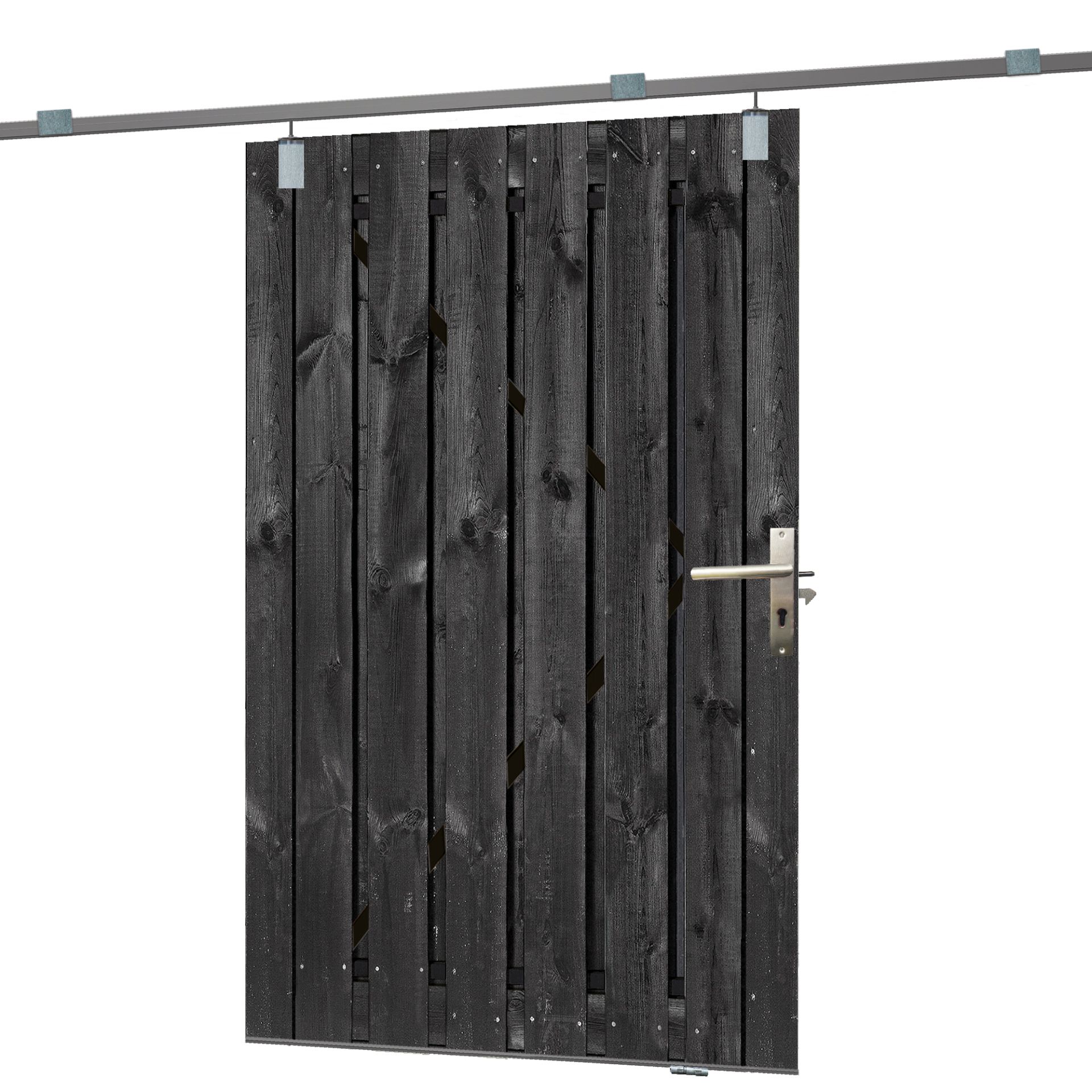 Tuinpoort schuifsysteem Zwart gespoten 130 x 195 cm