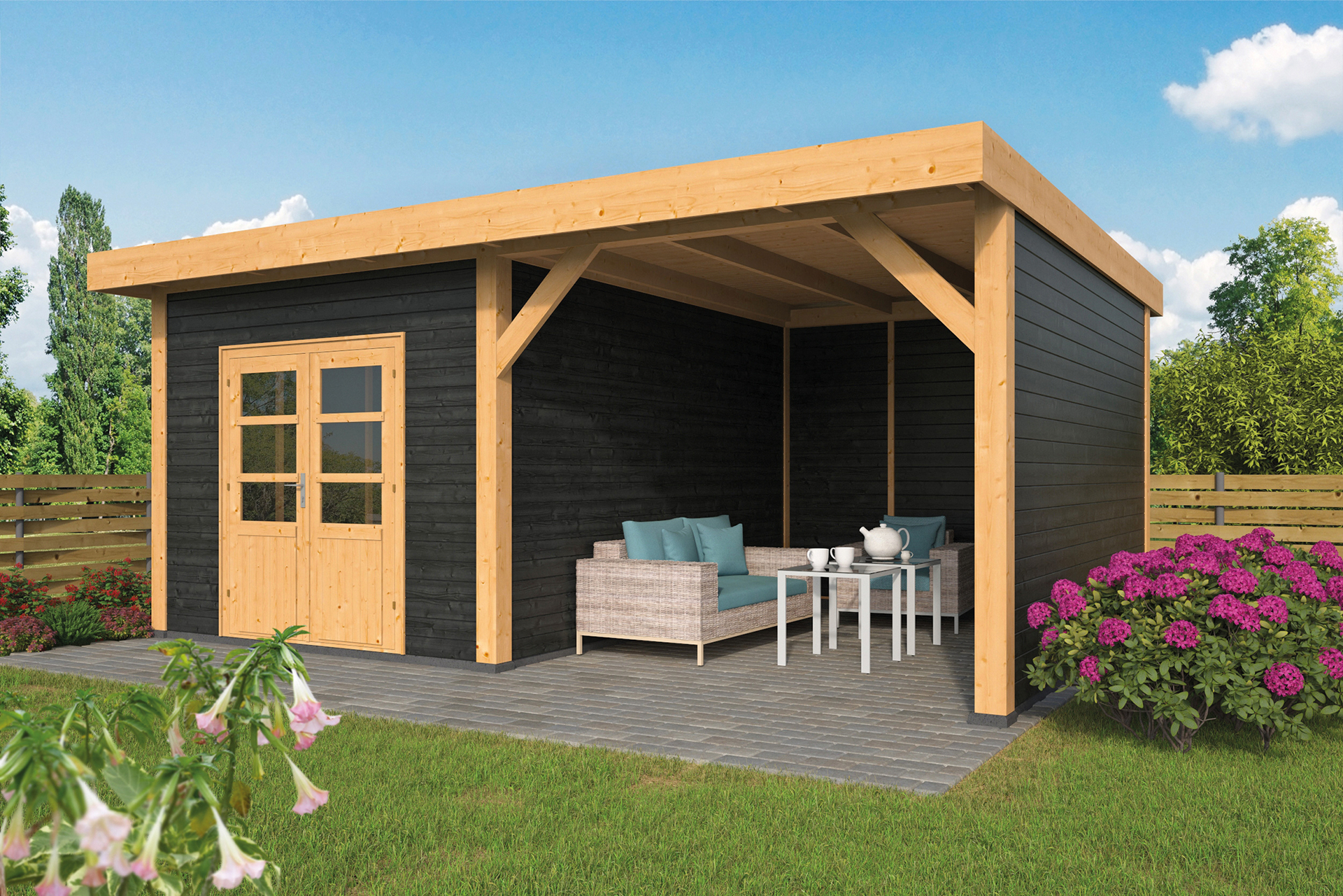 Overkapping Raalte Douglas 600 x 410 cm - Zwart ge&iuml;mpregneerd