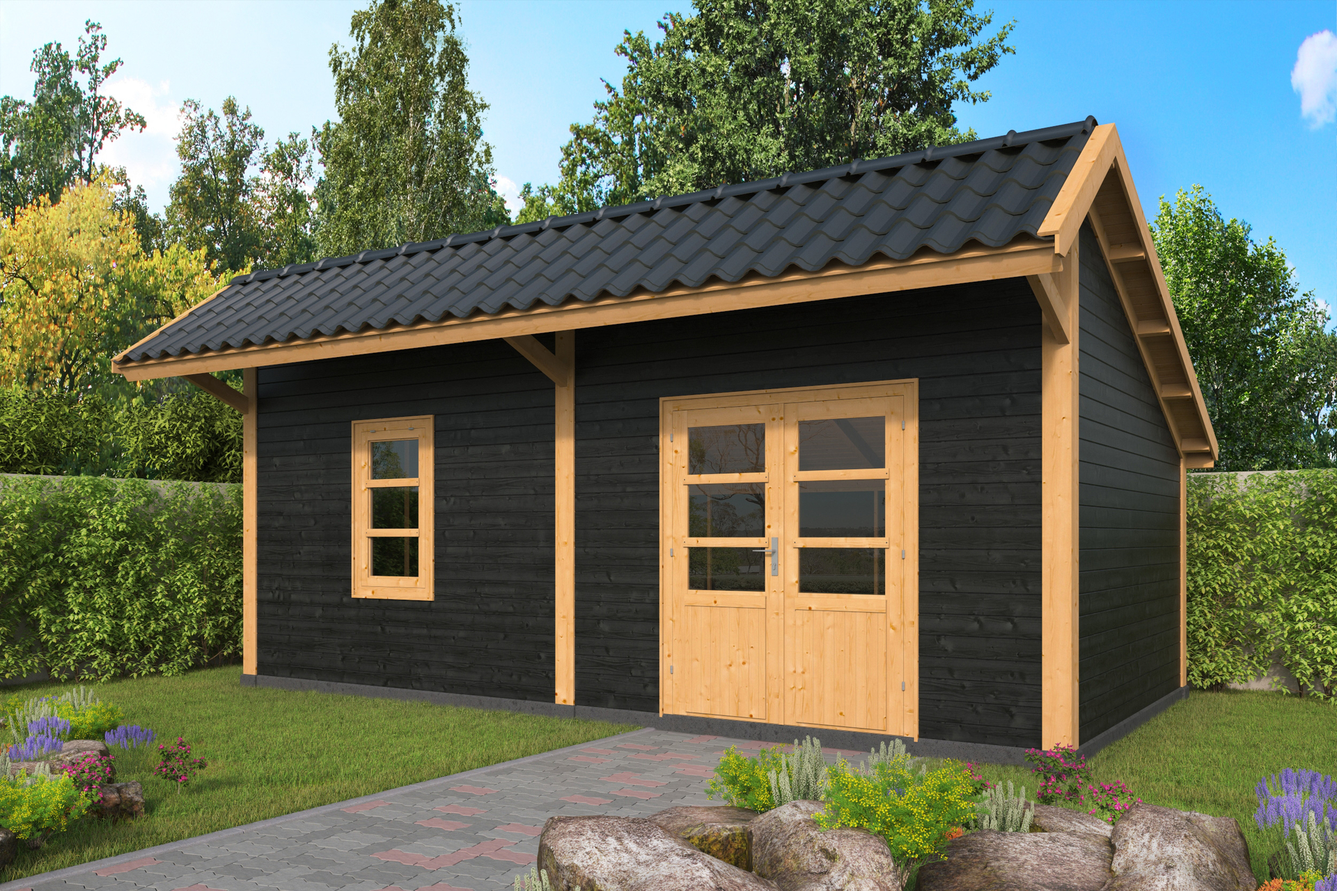 Kapschuur Bergen XL, type 4 - 675 x 418 cm - Zwart gespoten Douglas