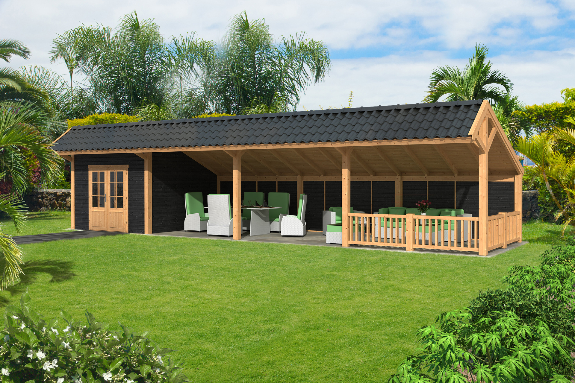 Kapschuur Bergen XL, type 11 - 1295 x 418 cm - Zwart gespoten Douglas