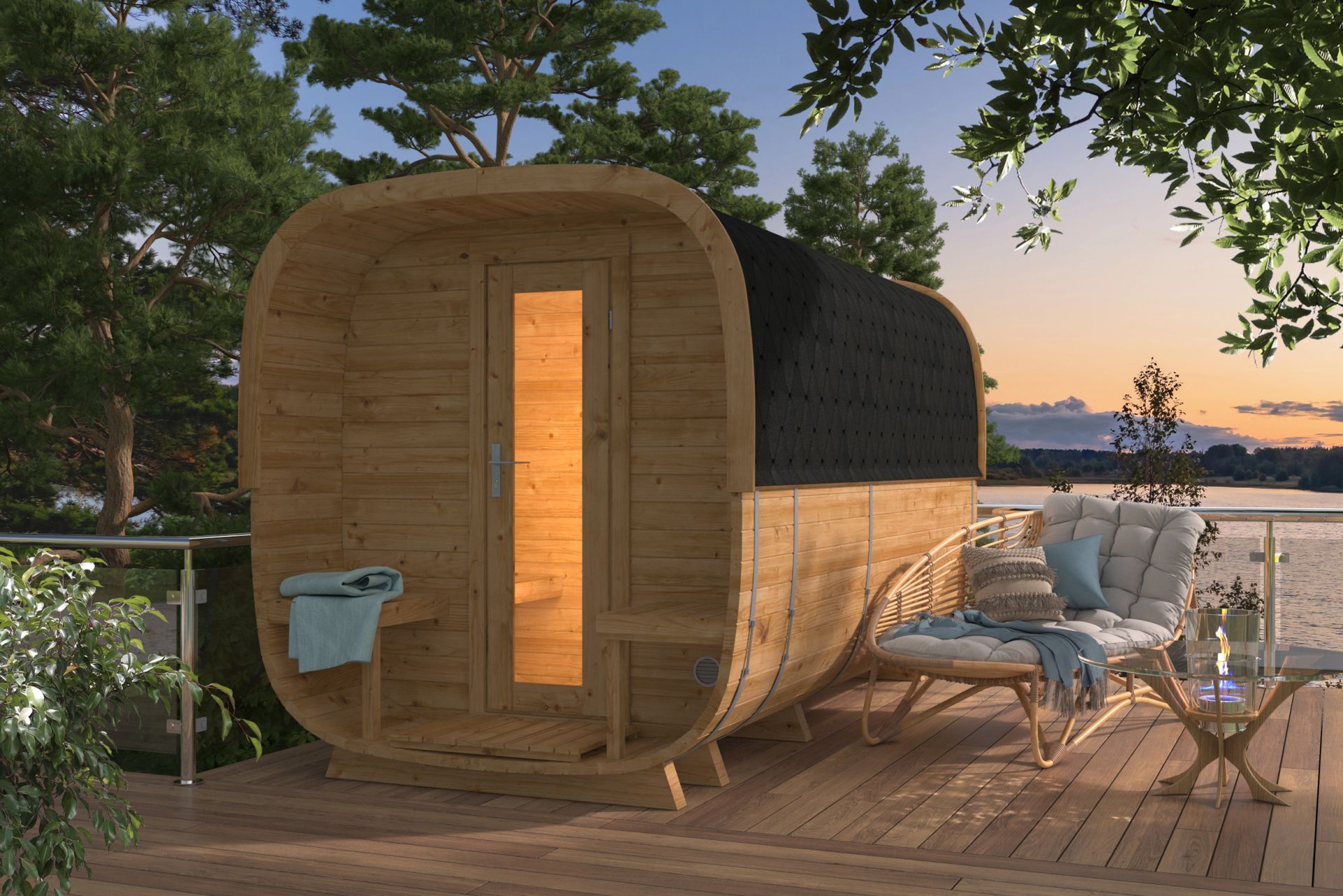 Sauna cube Rovaniemi &Oslash;219 x 390 cm - thermowood 42mm 