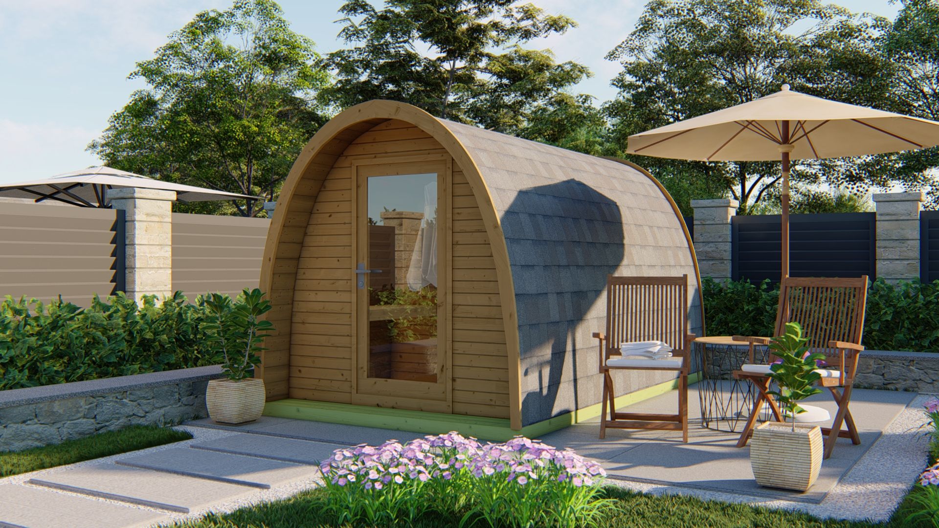 Sauna POD Tolva &Oslash;230 x 400 cm - thermowood 42mm 