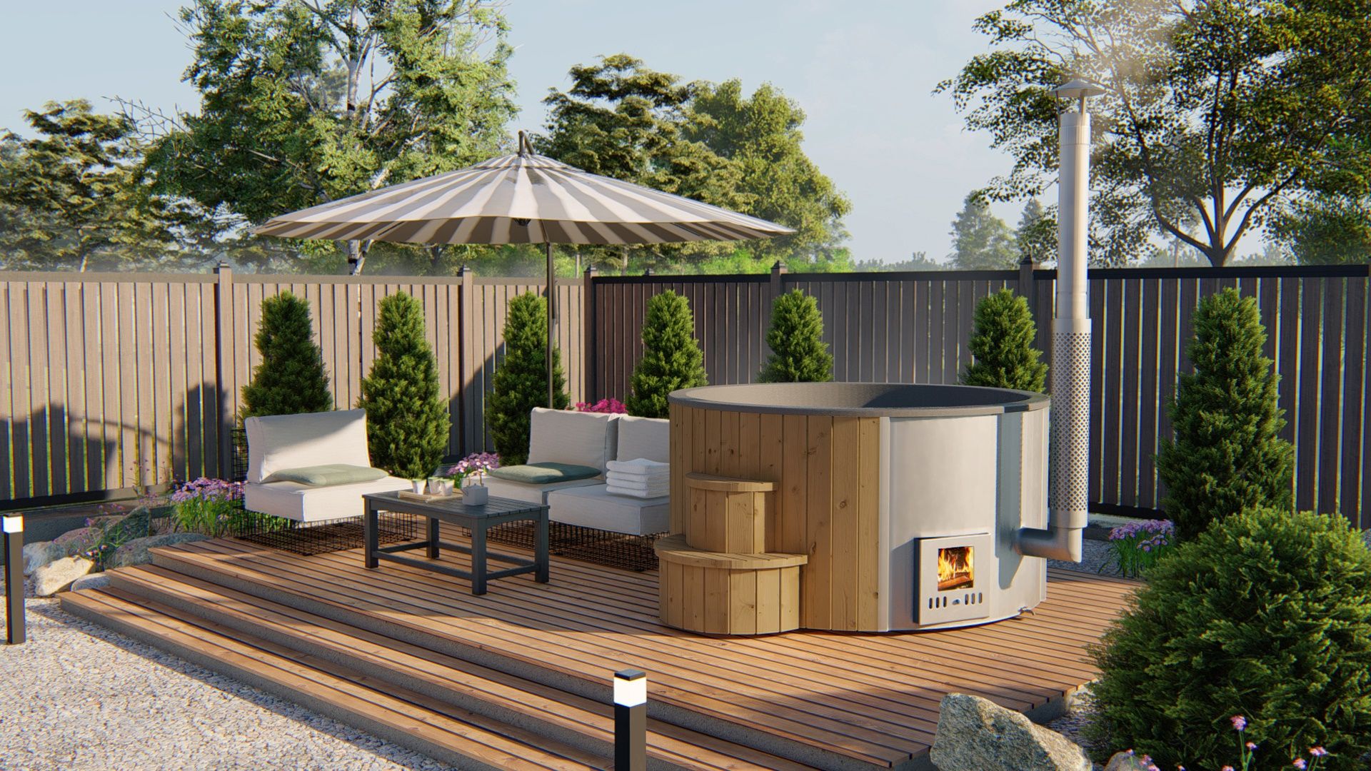 Luxe Hottub Thermowood met externe RVS kachel - Spa 200cm