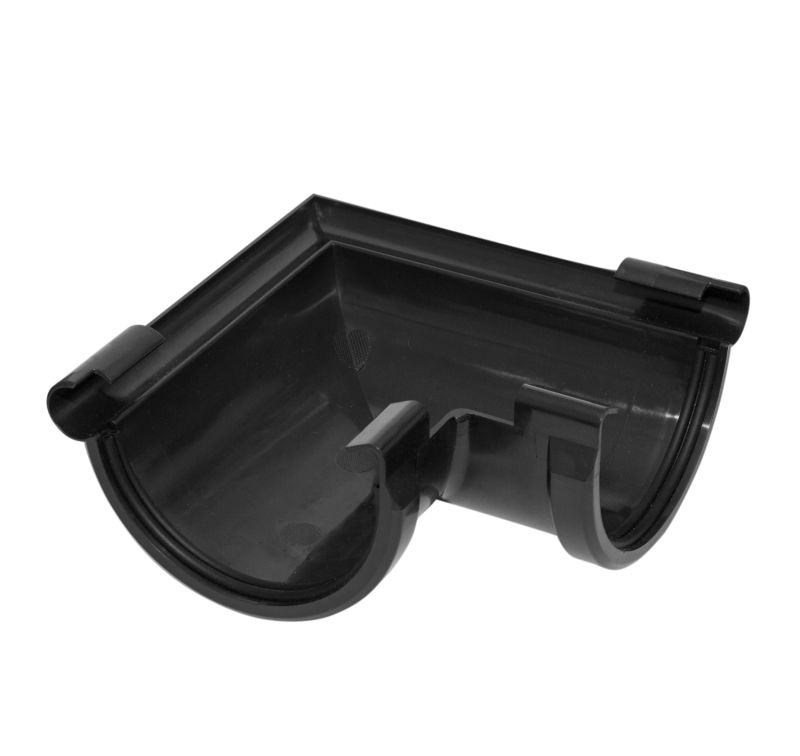 Dakgoot buitenhoek, kunststof zwart 100 mm