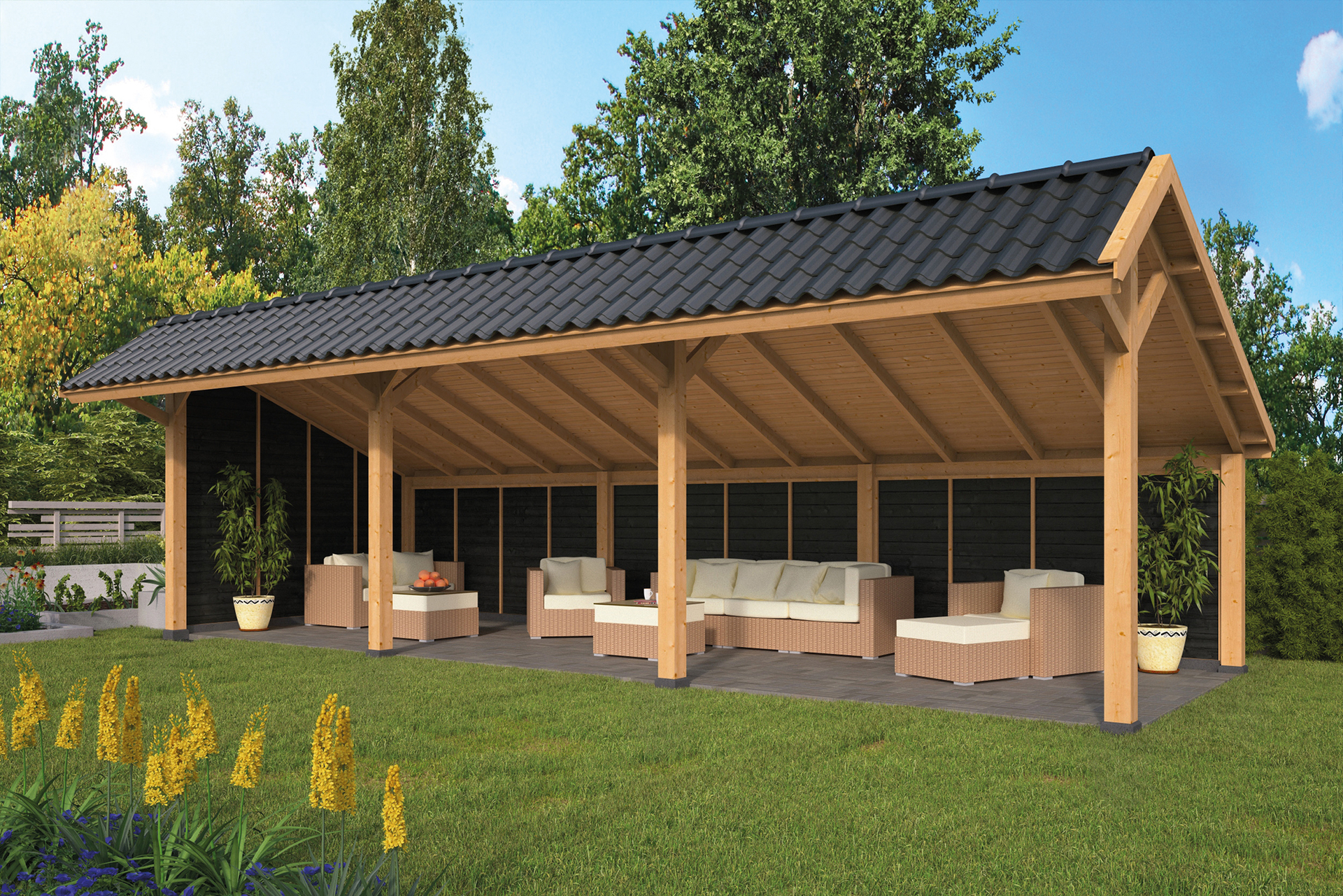 Kapschuur Bergen XL, type 6 - 980 x 418 cm - Zwart gespoten Douglas