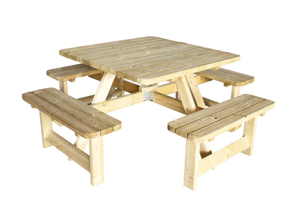 Vierkante picknicktafel 200 x 200 cm groen ge&iuml;mpregneerd vurenhout