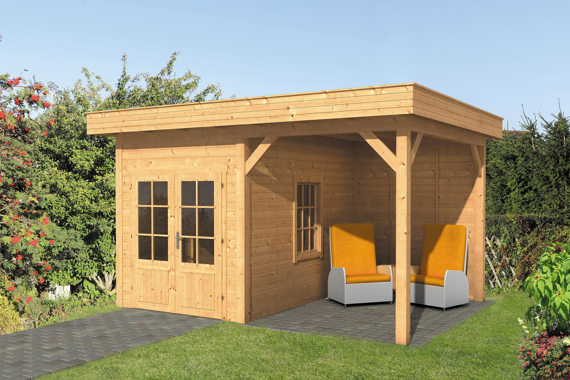 Overkapping Oslo L type 4 Douglas 470 x 371 cm - Blanke wanden incl. EPDM