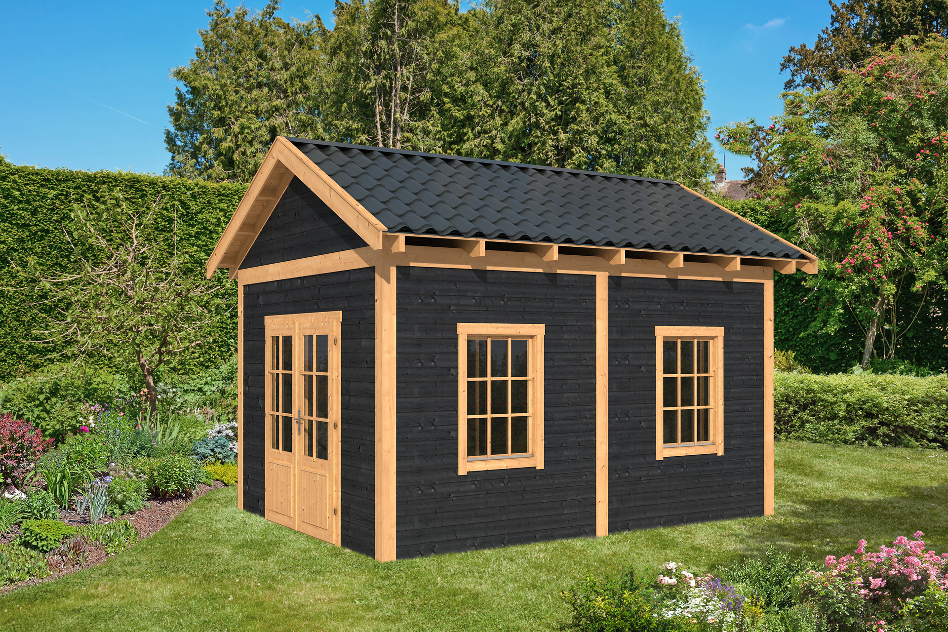 Overkapping Hamar L type 4 Douglas 475 x 395 cm - Zwarte wanden