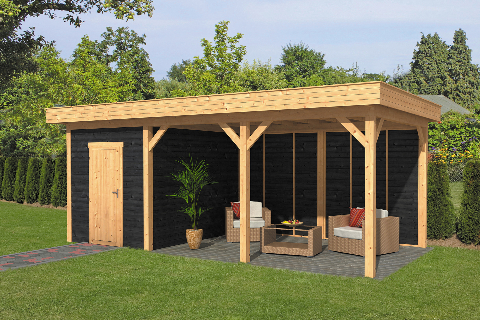 Overkapping Oslo L type 7 Douglas 682 x 371 cm - Zwarte wanden incl. EPDM